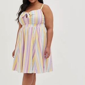 💐🆕️ 🐣 3X VIBRANT PASTEL STRIPE SKATER DRESS - TIE FRONT 🐣💐